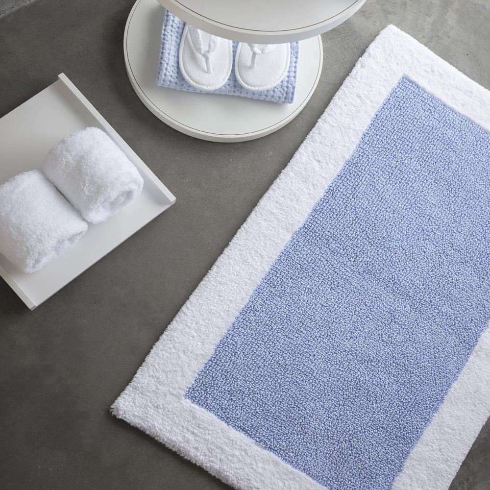 Luxury Origine Border Bath Mat 330 by Designer Abyss & Habidecor in Powder Blue